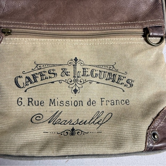 Myra Backpack Bag S-4450 France Cafes Canvas Upcycled Green Gray Brown 1877 main image 9